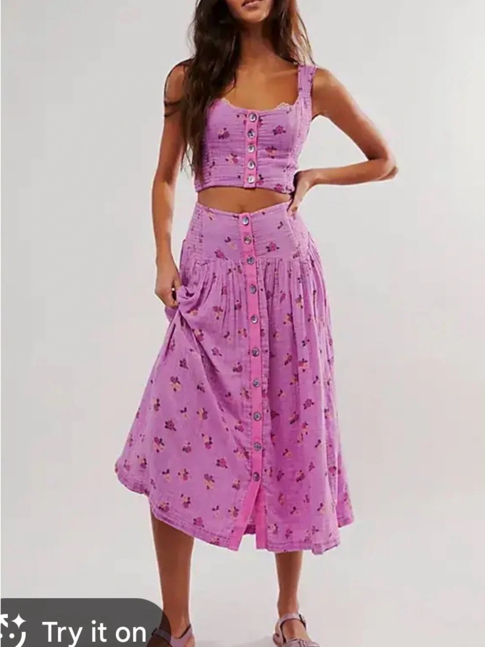 Free People Lavender Floral Maxi Skirt and Crop Top Set - Picture 3 of 3